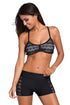 Sexy Black Lace Illusion Bikini Swimsuit with Swim Trunks